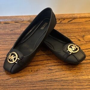 New Michael Kors Black Loafer Flats with Gold MK Logo